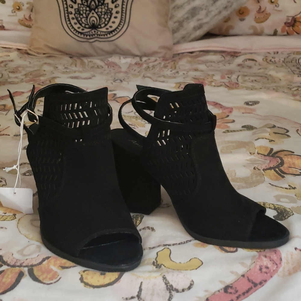 *SOLD - AE Suede Open Toe Heeled Booties Size 6.5
